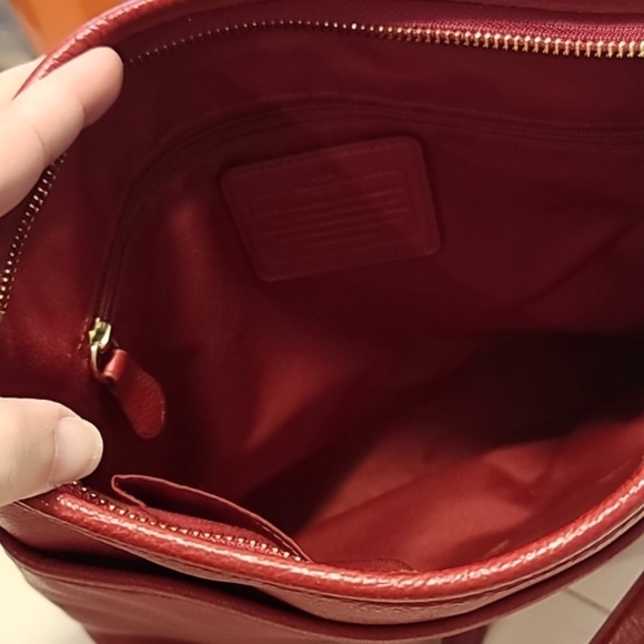 Coach Red Pebble Leather Large Crossbody Purse - Picture 8 of 9